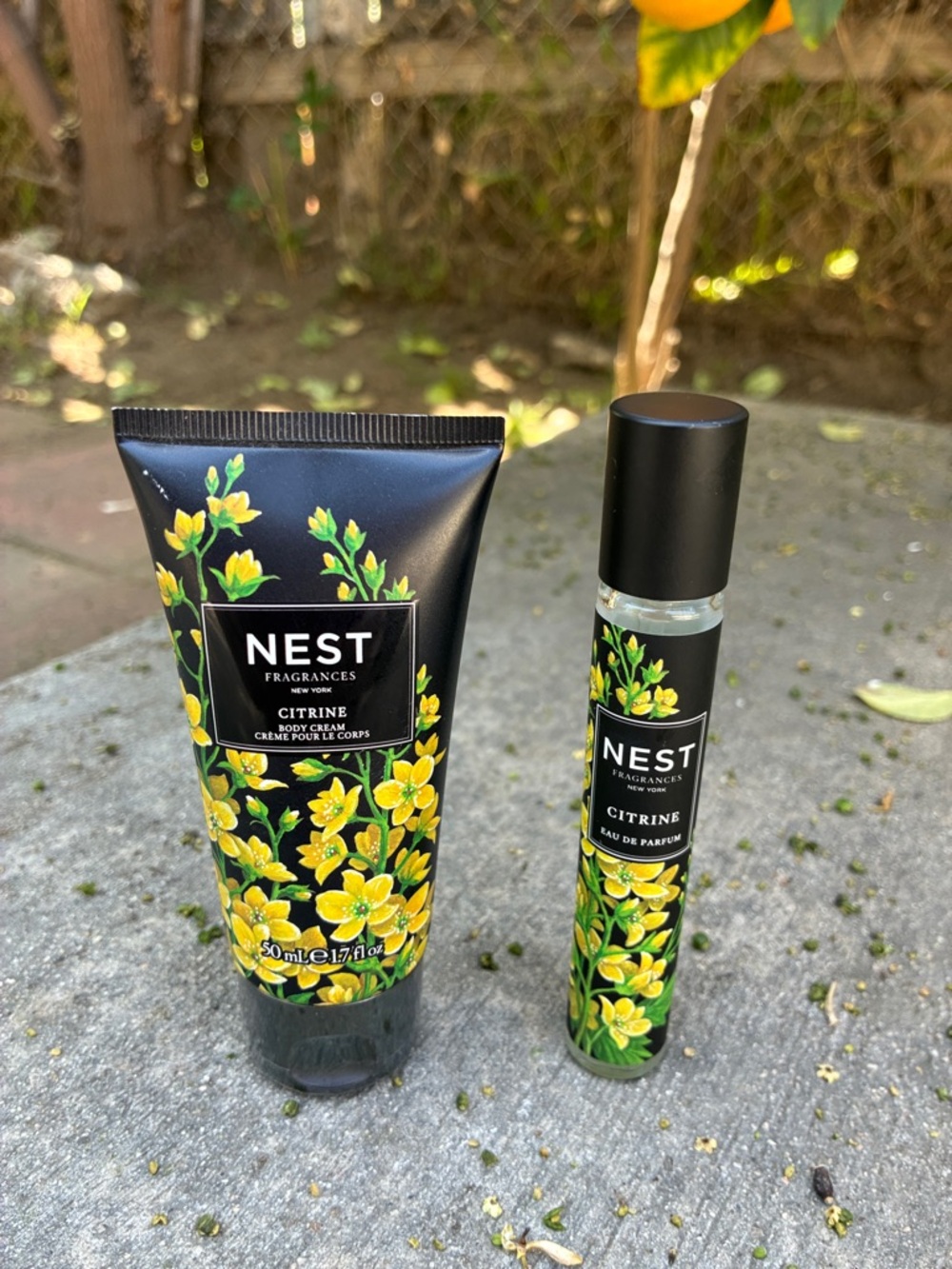NEST Fragrances Citrine Body Cream & Roller in Black and Yellow Floral Design